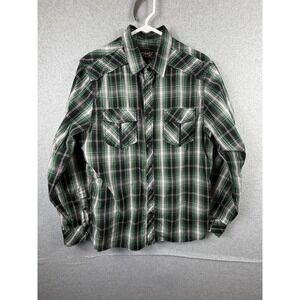 Chale Shirt Mens Large Black Green Plaid Western Button Up Long Sleeve Casual
